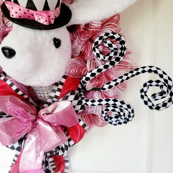Spring Bunny Wreath Deco Mesh Bow Plush Rabbit - Picture 6 of 12